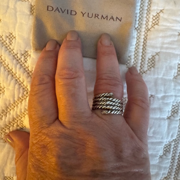 David Yurman Twisted Silver Ring with Diamond Detail size 8.25 - Picture 2 of 3